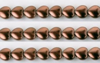 6x6mm Chocolate Brown Glass Pearl Heart Beads